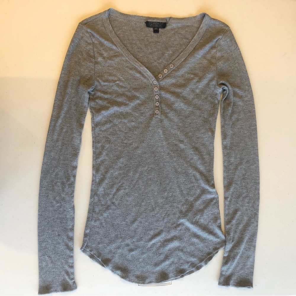 Grey long sleeve deep-v Henley